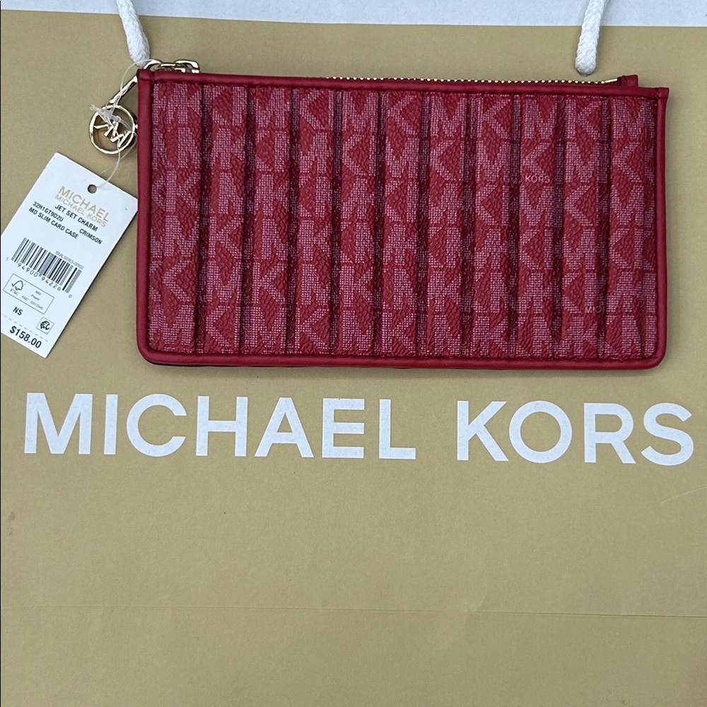 Michael Michael Kors Red Jet set charm slim card wallet, NWT
